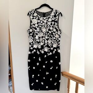 White House Black Market -worn once- black and white embroidery Dress. Size 12.